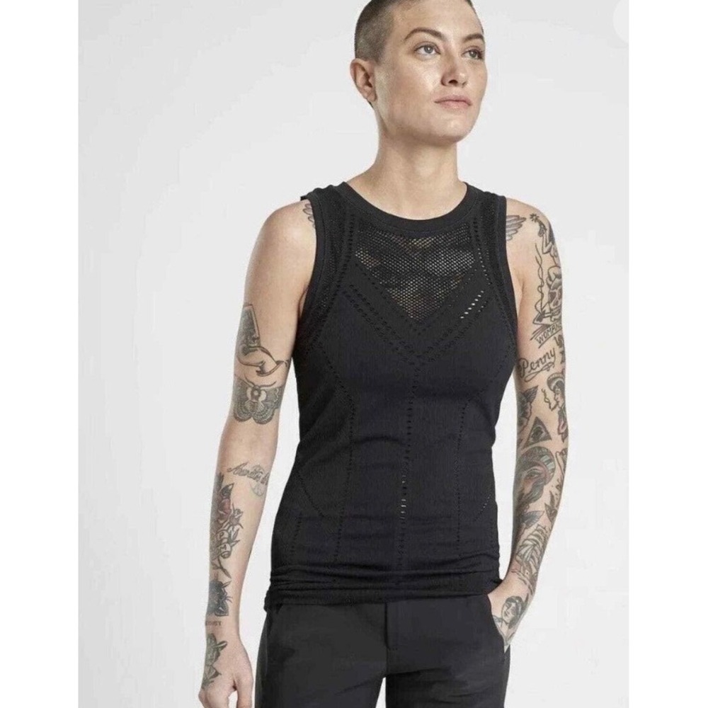 Athleta Oxygen Tank Women L Black Mesh Seamless Performance Activewear Yoga Top
